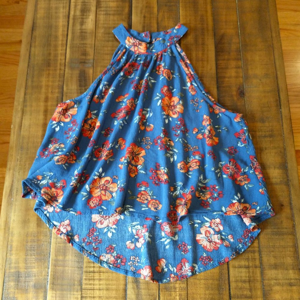 Xhilaration High Neck Blue Floral Cropped Top Medium